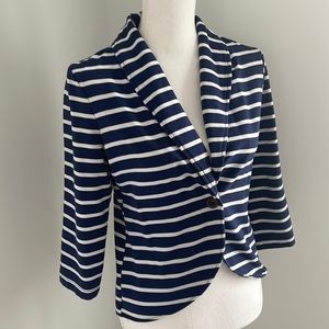 Women’s navy striped button jacket with laced back
